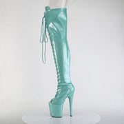Pleaser FLAMINGO-3021GP Platform Thigh High Boot (Aqua Glitter Patent/M)