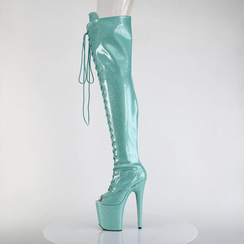 Pleaser FLAMINGO-3021GP Platform Thigh High Boot (Aqua Glitter Patent/M)