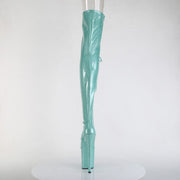 Pleaser FLAMINGO-3021GP Platform Thigh High Boot (Aqua Glitter Patent/M)
