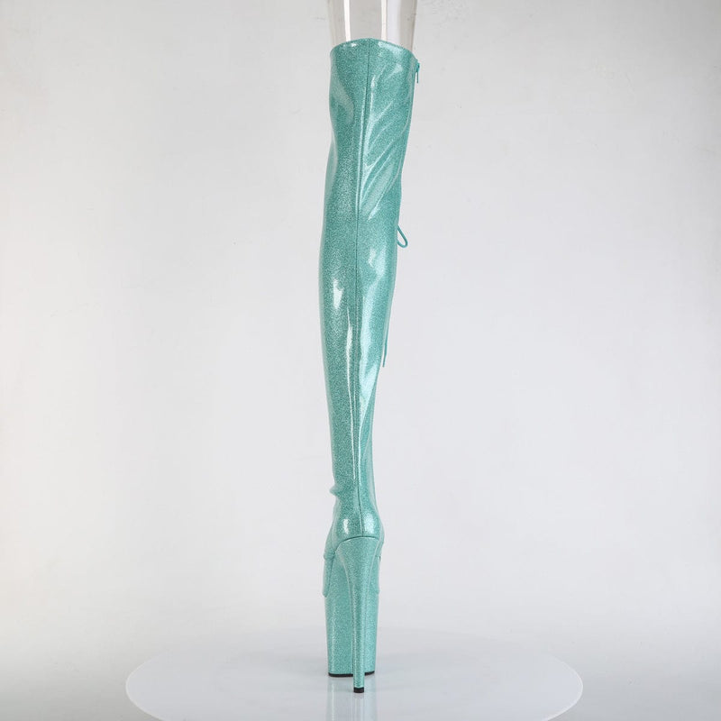 Pleaser FLAMINGO-3021GP Platform Thigh High Boot (Aqua Glitter Patent/M)