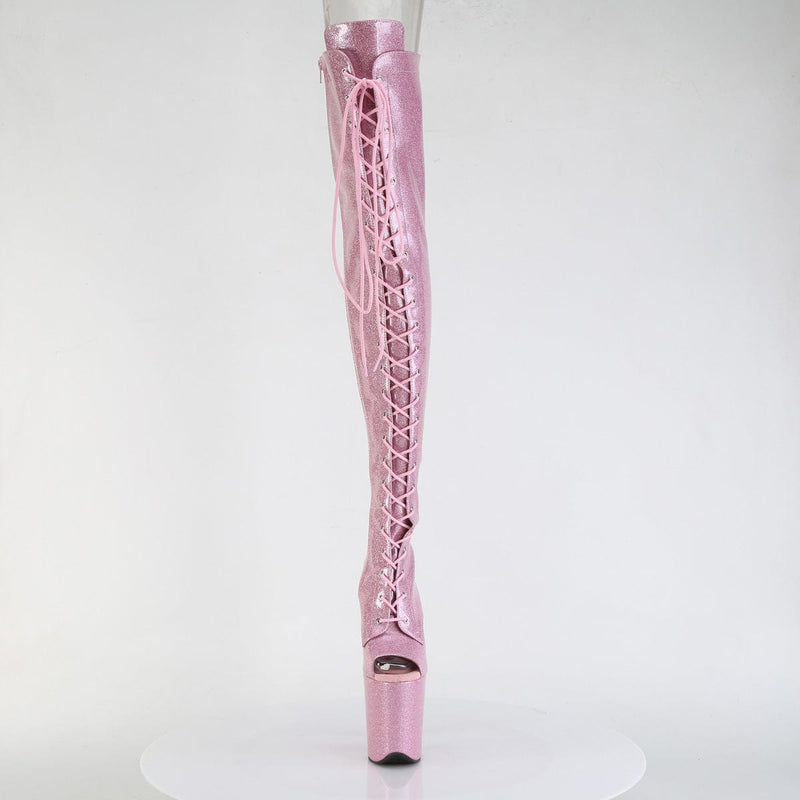Pleaser FLAMINGO-3021GP Platform Thigh High Boot (Baby Pink Glitter Patent/M)