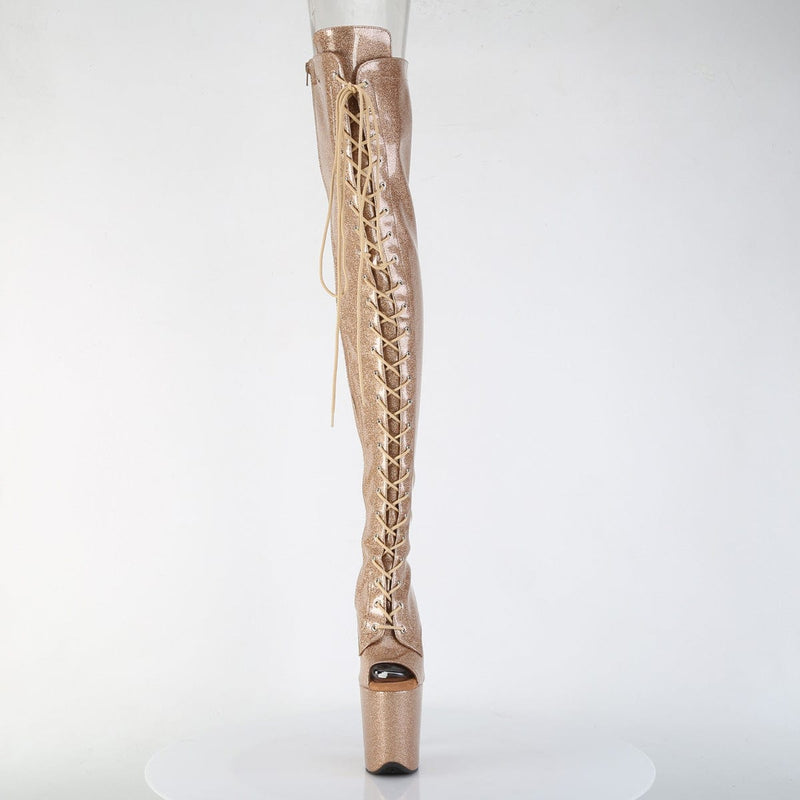 Pleaser FLAMINGO-3021GP Platform Thigh High Boot (Gold Glitter Patent/M)