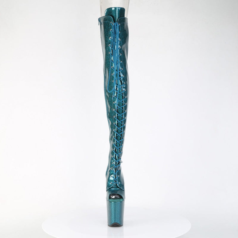 Pleaser FLAMINGO-3021GP Platform Thigh High Boot (Teal Glitter Patent/M)