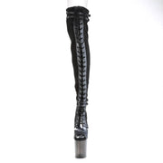 Pleaser FLAMINGO-3027 Platform Thigh High Boot (Black Faux Suede-Faux Leather/Frosted Black)