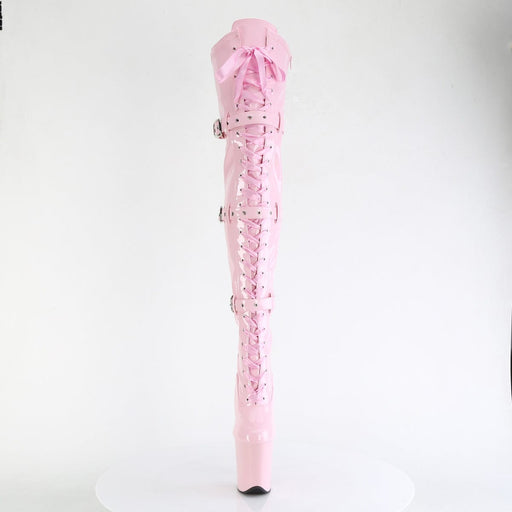 Pleaser FLAMINGO-3028 Platform Thigh High Boot (Baby Pink Stretch Patent/Baby Pink)