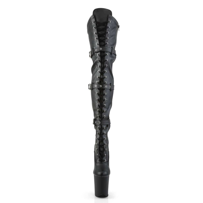Pleaser FLAMINGO-3028 Platform Thigh High Boot (Black Stretch Faux Leather/Black Matte)