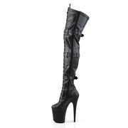 Pleaser FLAMINGO-3028 Platform Thigh High Boot (Black Stretch Faux Leather/Black Matte)