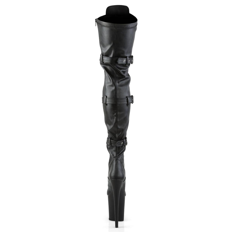 Pleaser FLAMINGO-3028 Platform Thigh High Boot (Black Stretch Faux Leather/Black Matte)