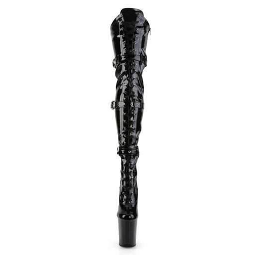 Pleaser FLAMINGO-3028 Platform Thigh High Boot (Black Stretch Patent/Black)