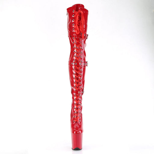 Pleaser FLAMINGO-3028 Platform Thigh High Boot (Red Stretch Patent/Red)