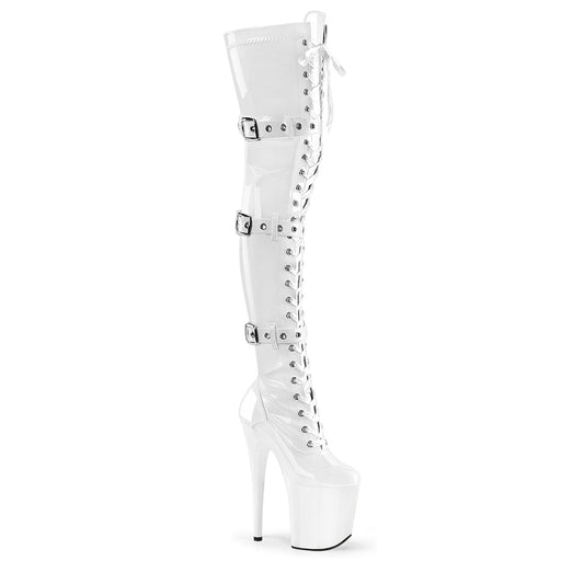 Pleaser FLAMINGO-3028 Platform Thigh High Boot (White Stretch Patent/White)