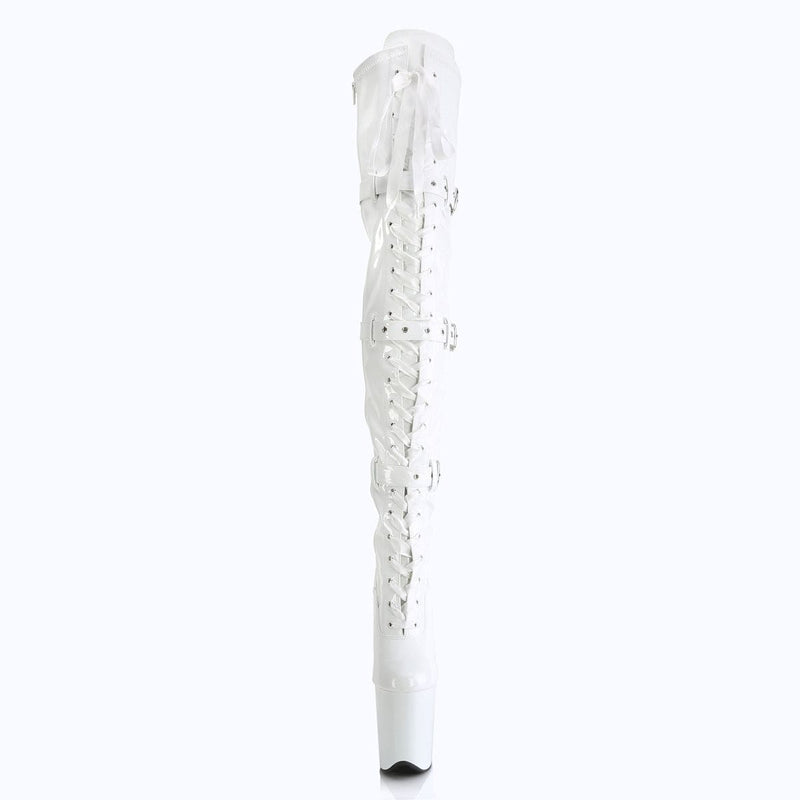 Pleaser FLAMINGO-3028 Platform Thigh High Boot (White Stretch Patent/White)