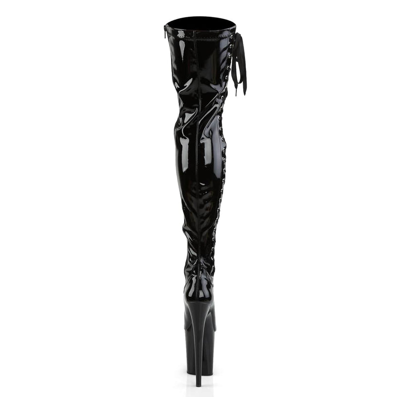 Pleaser FLAMINGO-3050 Platform Thigh High Boot (Black Stretch Patent/Black)