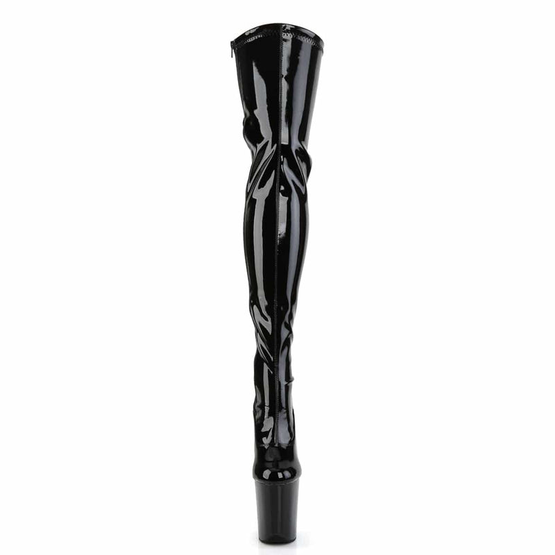 Pleaser FLAMINGO-3063 Platform Thigh High Boot (Black Stretch Patent/Black)