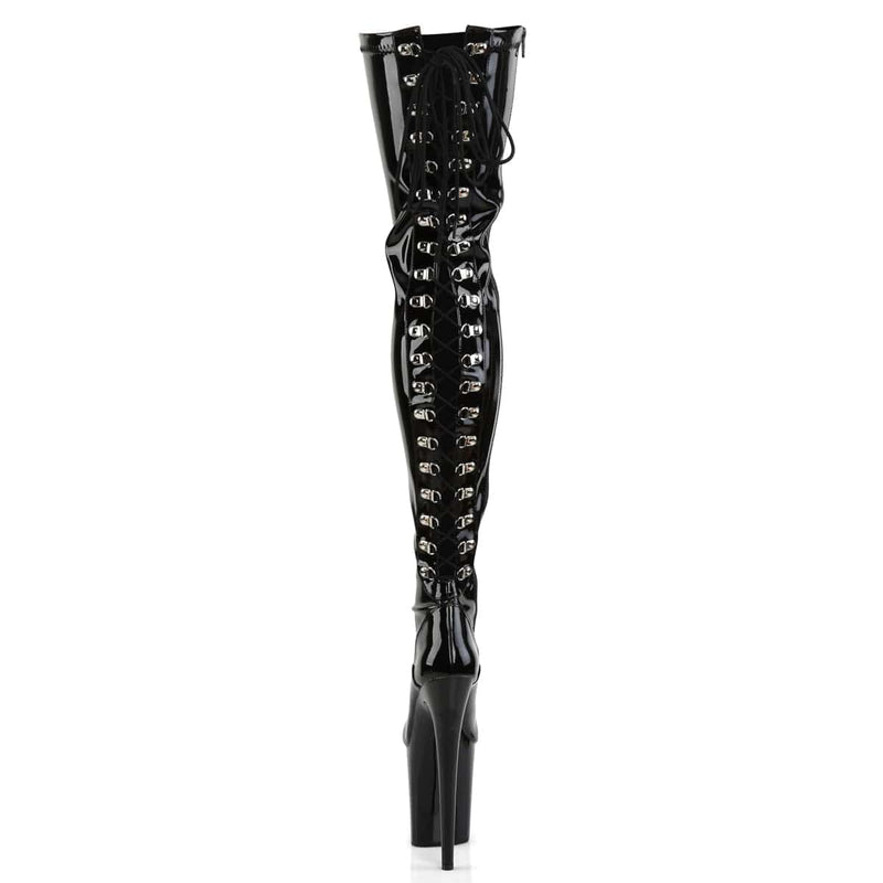 Pleaser FLAMINGO-3063 Platform Thigh High Boot (Black Stretch Patent/Black)