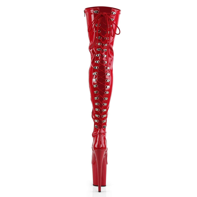 Pleaser FLAMINGO-3063 Platform Thigh High Boot (Red Stretch Patent/Red)