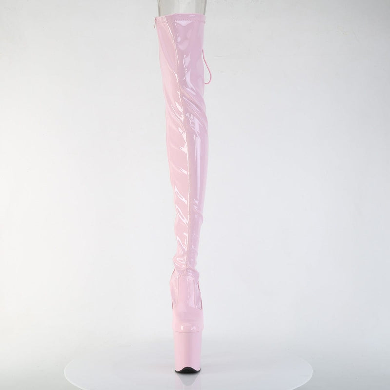 Pleaser FLAMINGO-3850 Platform Thigh High Boot (Baby Pink Stretch Patent/Baby Pink)