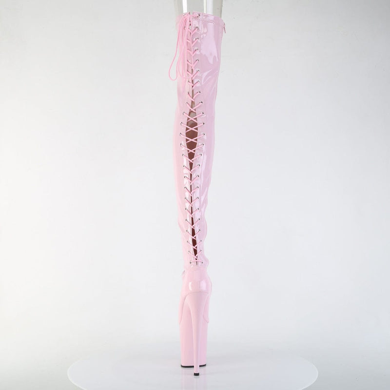 Pleaser FLAMINGO-3850 Platform Thigh High Boot (Baby Pink Stretch Patent/Baby Pink)