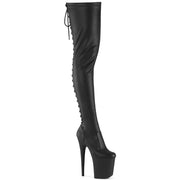 Pleaser FLAMINGO-3850 Platform Thigh High Boot (Black Stretch Faux Leather/Black Matte)