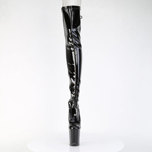 Pleaser FLAMINGO-3850 Platform Thigh High Boot (Black Stretch Patent/Black)