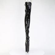 Pleaser FLAMINGO-3850 Platform Thigh High Boot (Black Stretch Patent/Black)