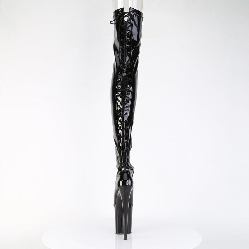 Pleaser FLAMINGO-3850 Platform Thigh High Boot (Black Stretch Patent/Black)
