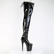Pleaser FLAMINGO-3850 Platform Thigh High Boot (Black Stretch Patent/Black)