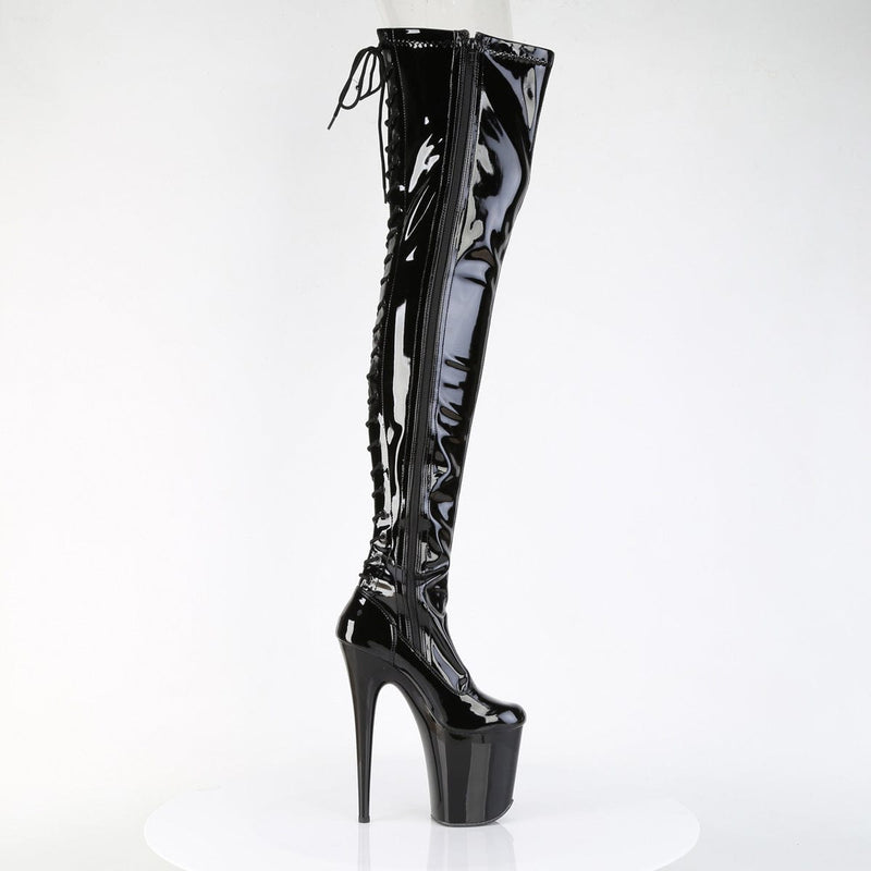Pleaser FLAMINGO-3850 Platform Thigh High Boot (Black Stretch Patent/Black)