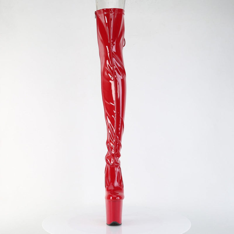 Pleaser FLAMINGO-3850 Platform Thigh High Boot (Red Stretch Patent/Red)