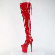 Pleaser FLAMINGO-3850 Platform Thigh High Boot (Red Stretch Patent/Red)