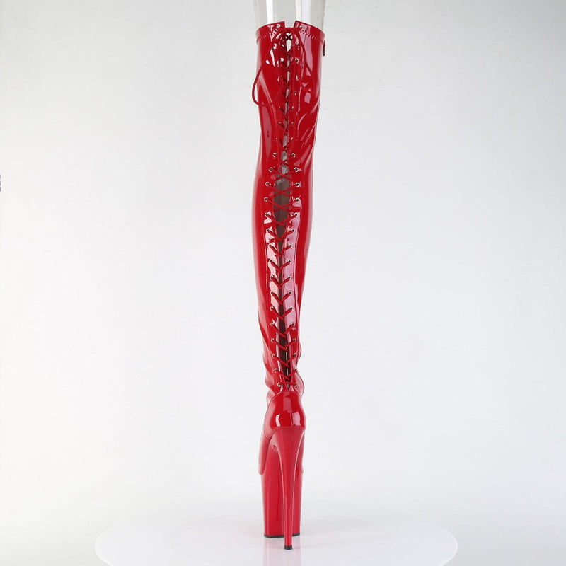 Pleaser FLAMINGO-3850 Platform Thigh High Boot (Red Stretch Patent/Red)