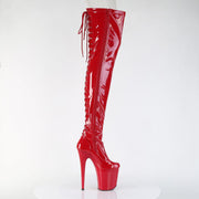 Pleaser FLAMINGO-3850 Platform Thigh High Boot (Red Stretch Patent/Red)