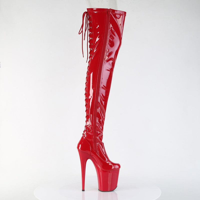 Pleaser FLAMINGO-3850 Platform Thigh High Boot (Red Stretch Patent/Red)