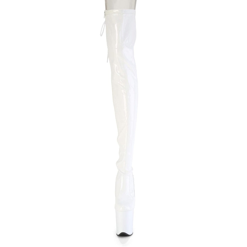 Pleaser FLAMINGO-3850 Platform Thigh High Boot (White Stretch Patent/White)