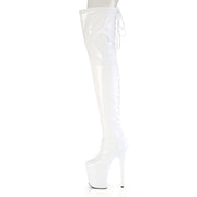 Pleaser FLAMINGO-3850 Platform Thigh High Boot (White Stretch Patent/White)