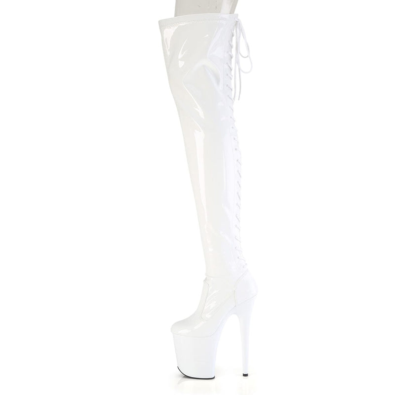Pleaser FLAMINGO-3850 Platform Thigh High Boot (White Stretch Patent/White)