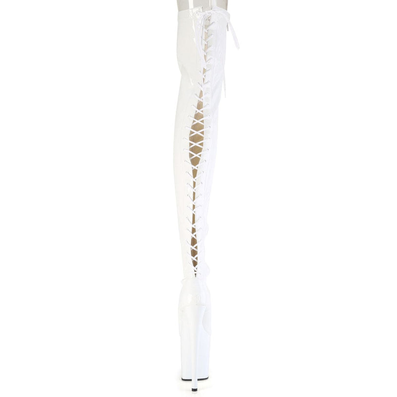 Pleaser FLAMINGO-3850 Platform Thigh High Boot (White Stretch Patent/White)