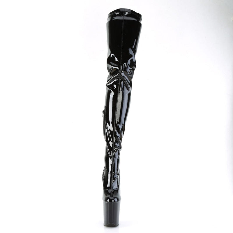 Pleaser FLAMINGO-4000 Platform Crotch High Boot (Black Stretch Patent/Black)