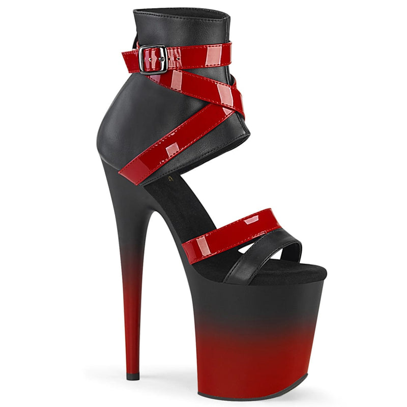 Pleaser FLAMINGO-800-15 Platform Sandal (Black Faux Leather-Red Patent/Black-Red Matte)