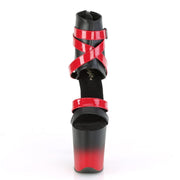 Pleaser FLAMINGO-800-15 Platform Sandal (Black Faux Leather-Red Patent/Black-Red Matte)