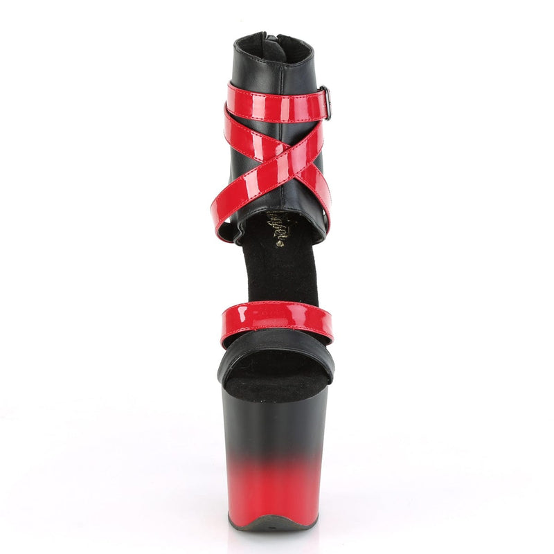Pleaser FLAMINGO-800-15 Platform Sandal (Black Faux Leather-Red Patent/Black-Red Matte)
