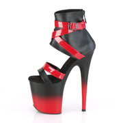 Pleaser FLAMINGO-800-15 Platform Sandal (Black Faux Leather-Red Patent/Black-Red Matte)