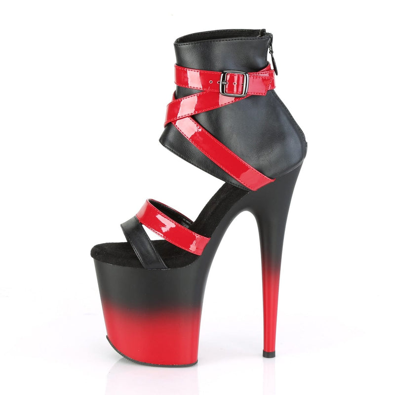 Pleaser FLAMINGO-800-15 Platform Sandal (Black Faux Leather-Red Patent/Black-Red Matte)