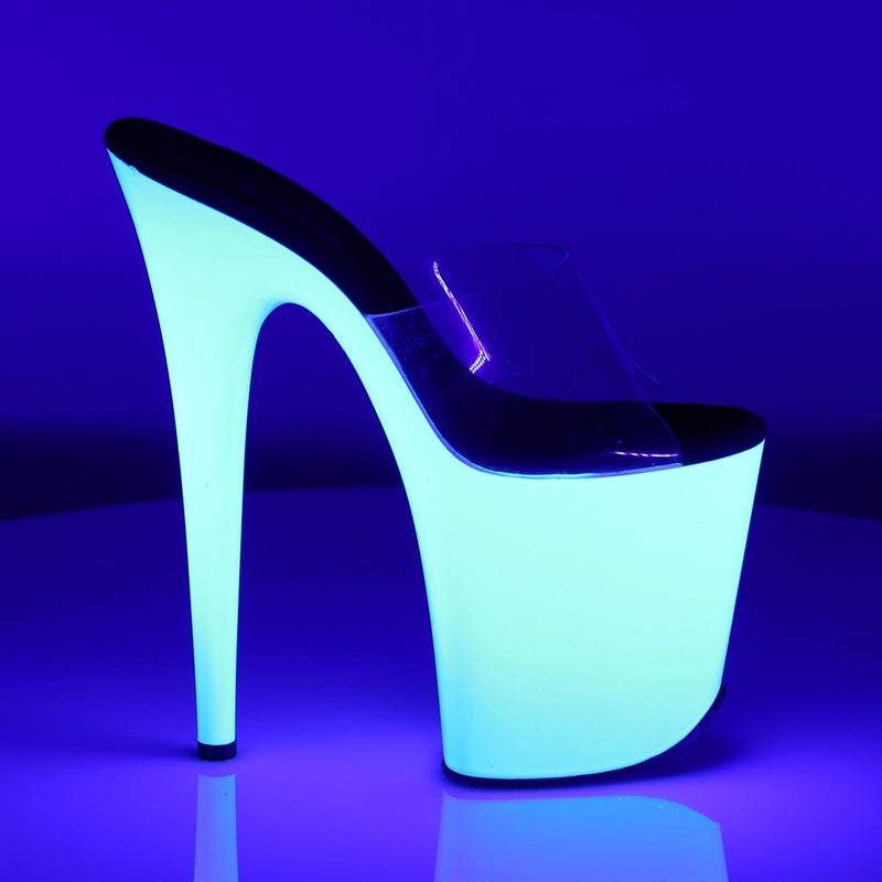 Pleaser FLAMINGO-801UV Platform Slide (Clear/Neon White)