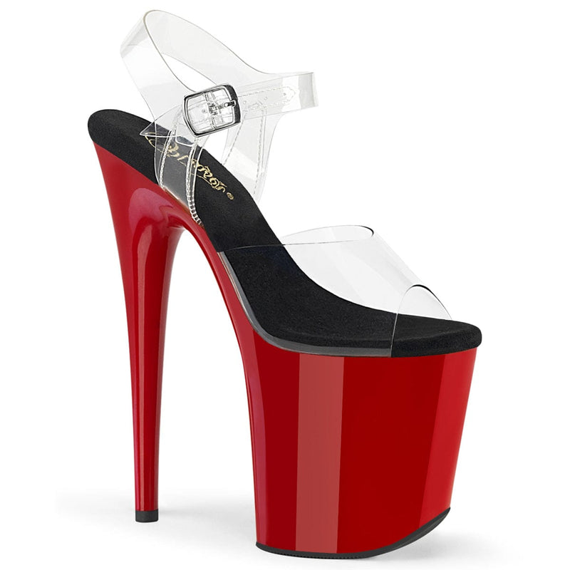 Pleaser FLAMINGO-808 Platform Sandal (Clear-Black/Red)