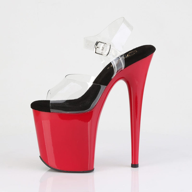Pleaser FLAMINGO-808 Platform Sandal (Clear-Black/Red)