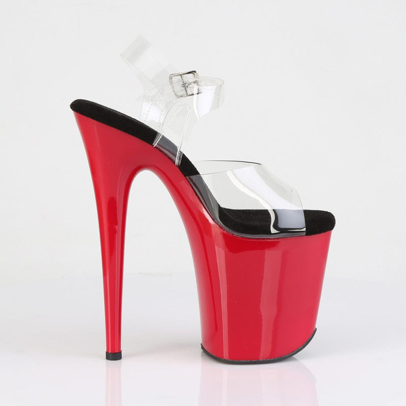 Pleaser FLAMINGO-808 Platform Sandal (Clear-Black/Red)
