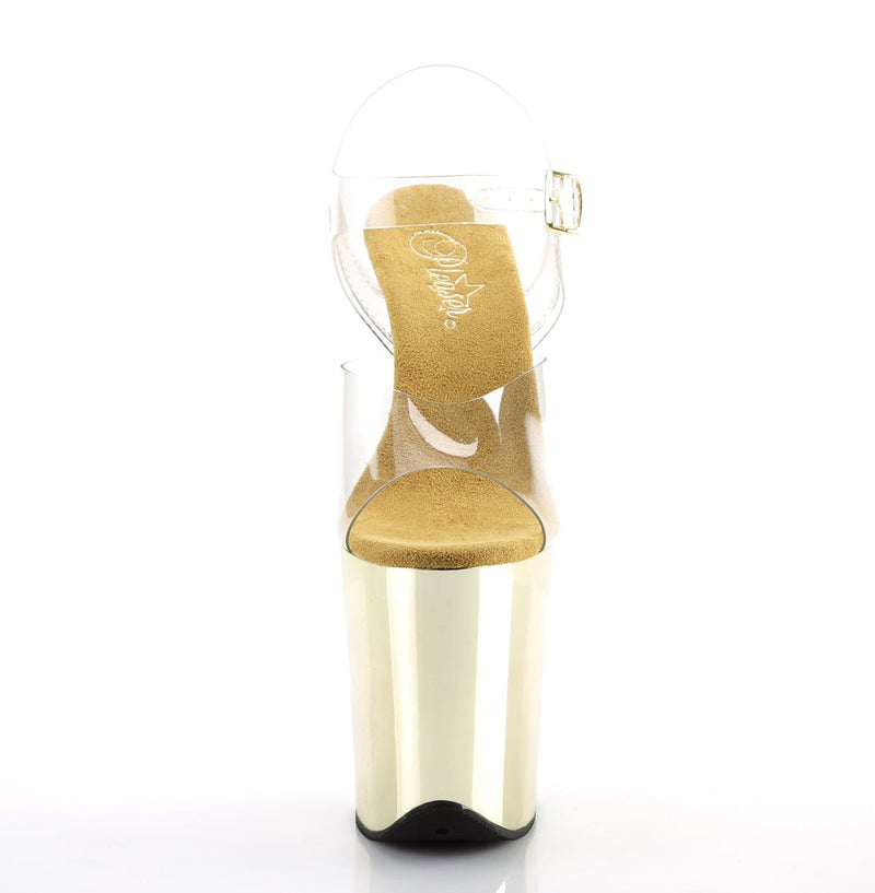 Pleaser FLAMINGO-808 Platform Sandal (Clear/Gold Chrome)