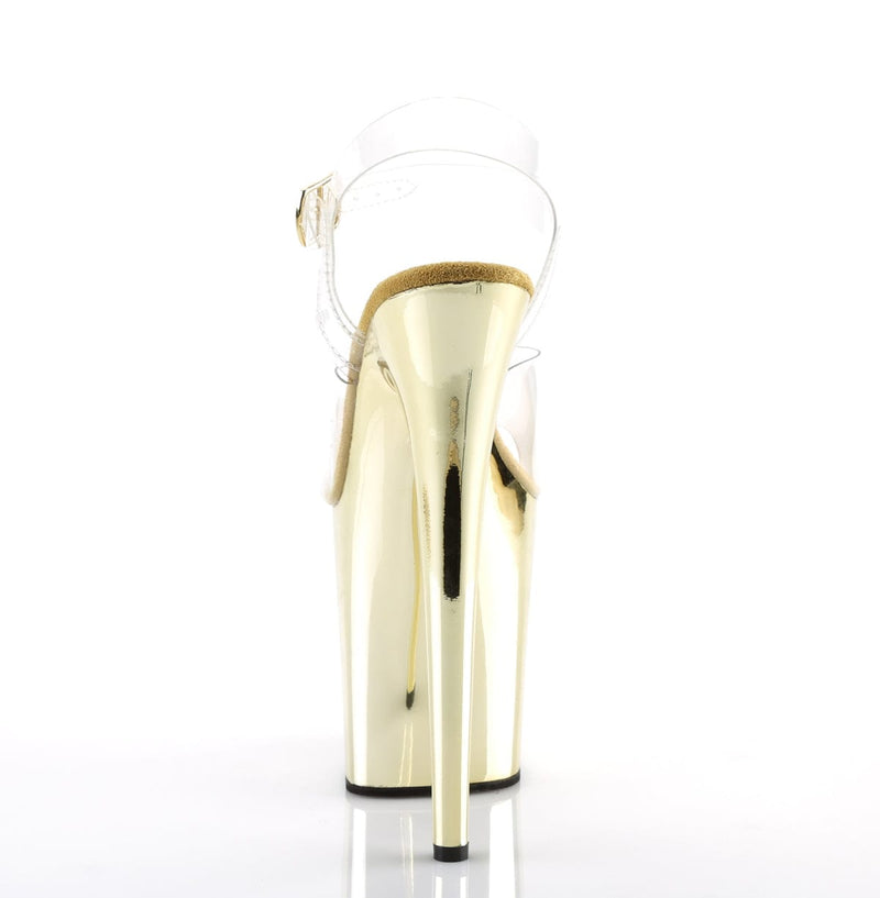 Pleaser FLAMINGO-808 Platform Sandal (Clear/Gold Chrome)