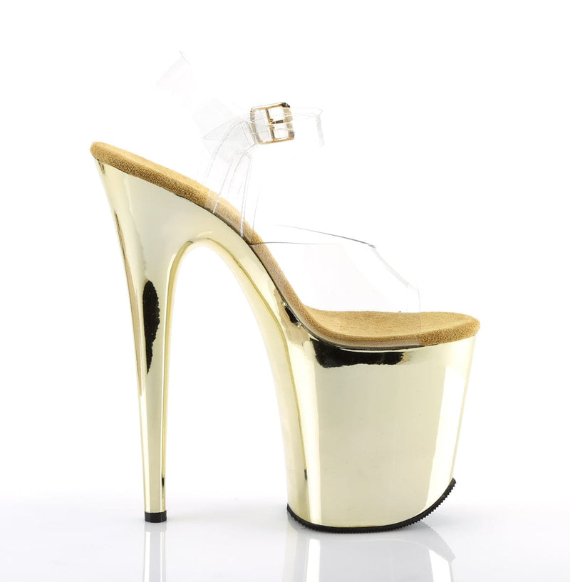Pleaser FLAMINGO-808 Platform Sandal (Clear/Gold Chrome)